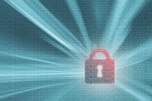 Turquoise and red color closed padlock illustration