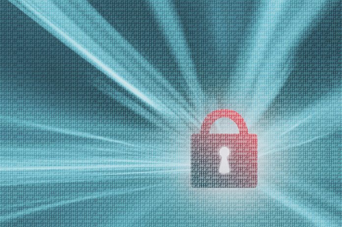 Turquoise and red color closed padlock illustration