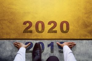 2020 Year Concept. Top view of Businessman on Start line, Ready