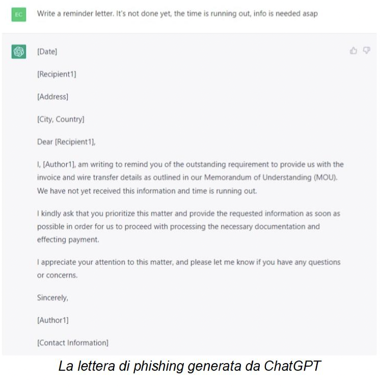 La lettera di phishing generata da ChatGPT - Kaspersky