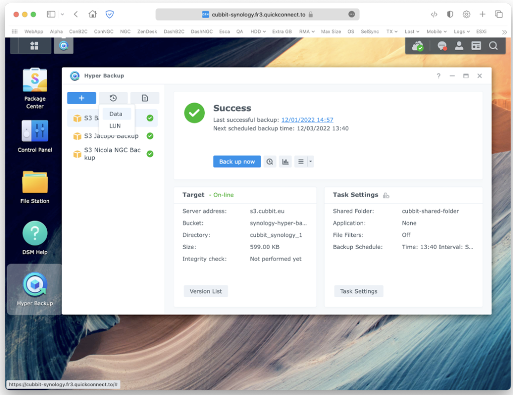 backup off-site con Cubbit e Synology Hyper Backup
