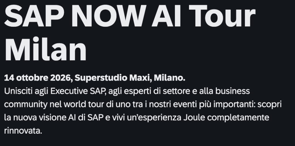 SAP NOW AI Tour Milan 2026: l’Autonomous Enterprise al centro dell’AI SAP NOW AI Tour Milan 2026